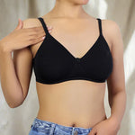 SUPPER SOFT SIDE SUPPORT COTTON BRA WITH HIDDEN NIPPE COVER -BLACK