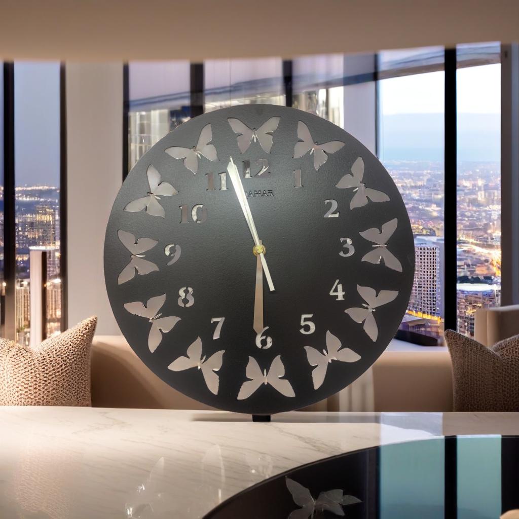 Laser Cutting Wooden Wall Clock Butterfly Stylish Design