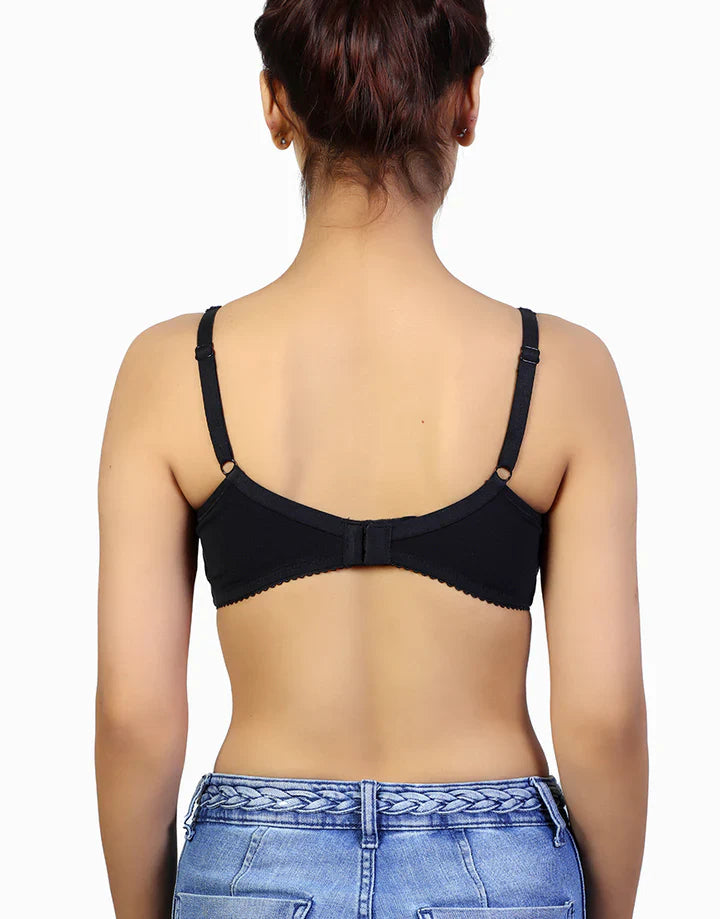 SUPPER SOFT SIDE SUPPORT COTTON BRA WITH HIDDEN NIPPE COVER -BLACK